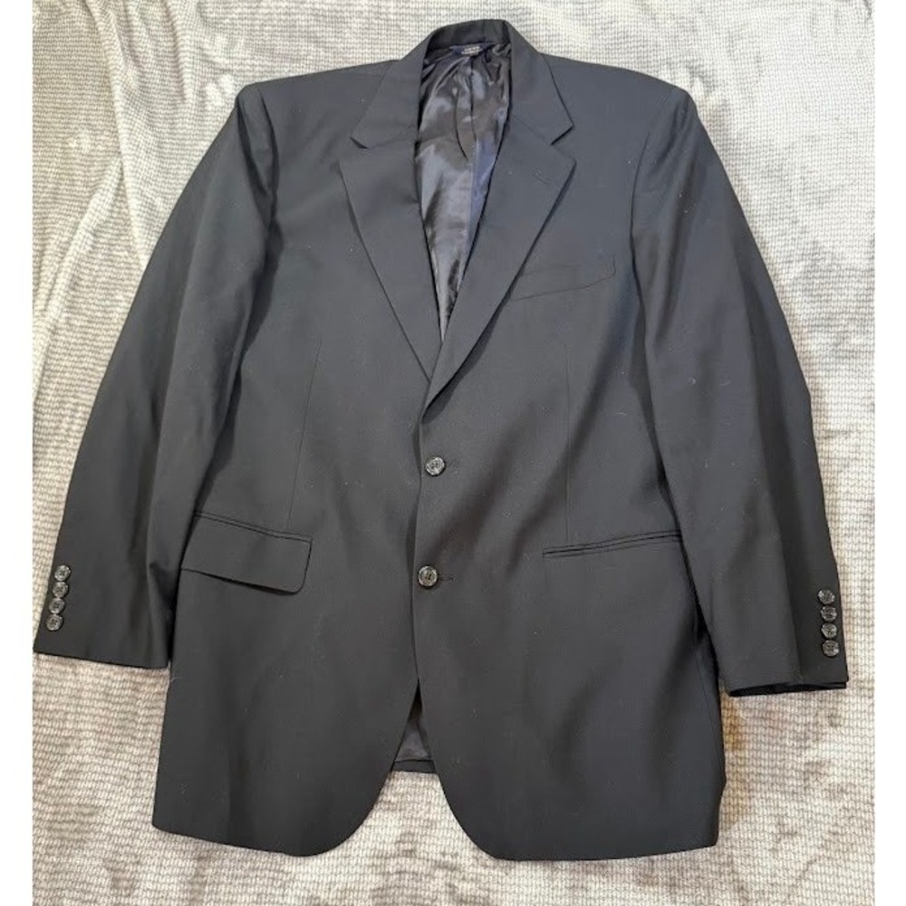 Brooks Brothers Mens 43L Black Two Button Blazer Suit Jacket Wool Formal Coat